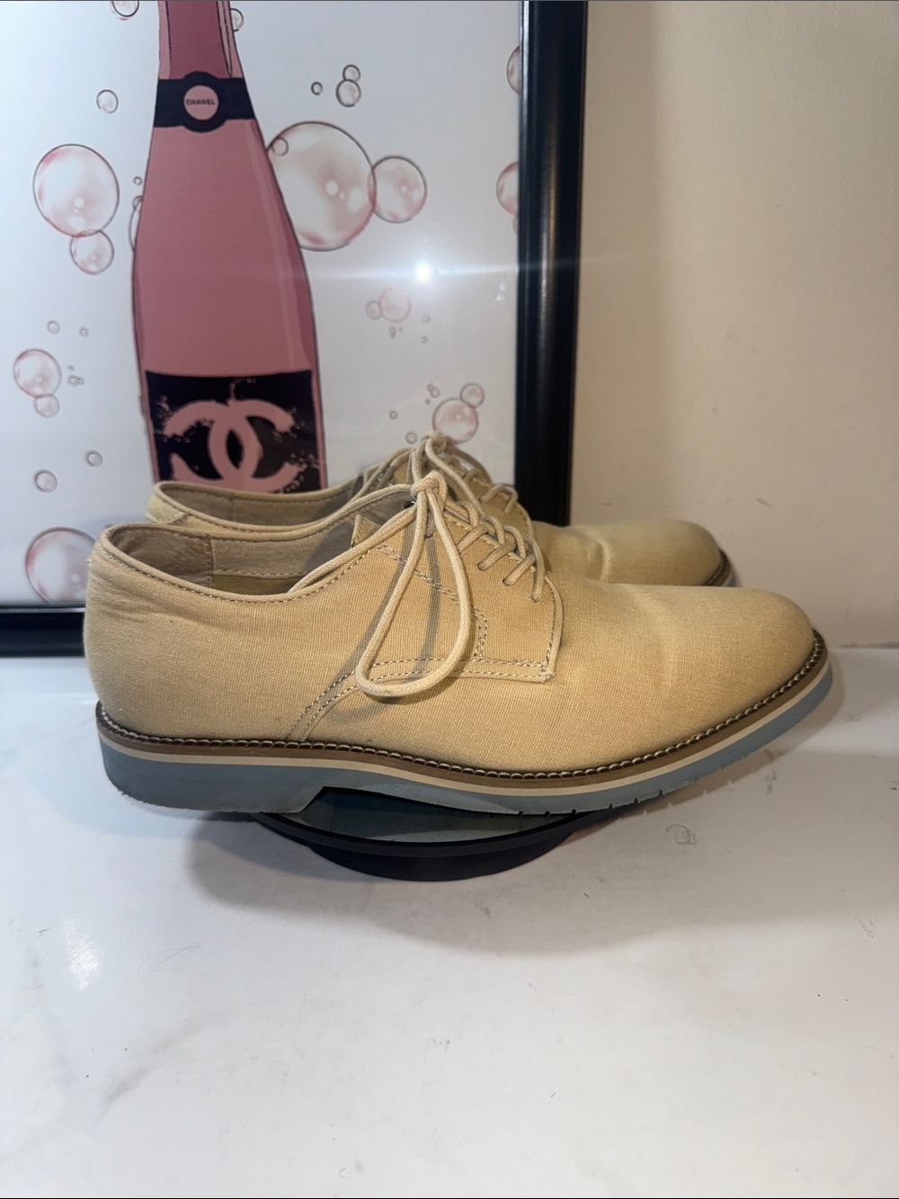 G.H. Bass & Co. Clifton-1 Men's Beige Canvas Derby Shoes - Size 8.5D